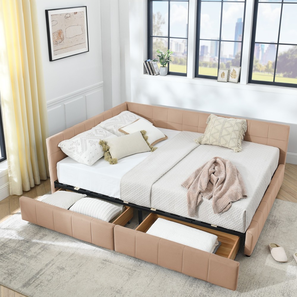 Queen Size Storage Upholstered Tufted Bed Frame, Sofa Bed Frame with Comfortab
