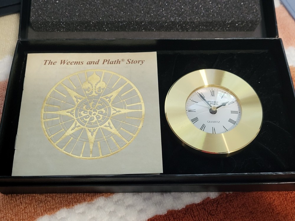 Weems & Plath Brass Compass and Quartz Clock Set Chart weight Engravable Gift