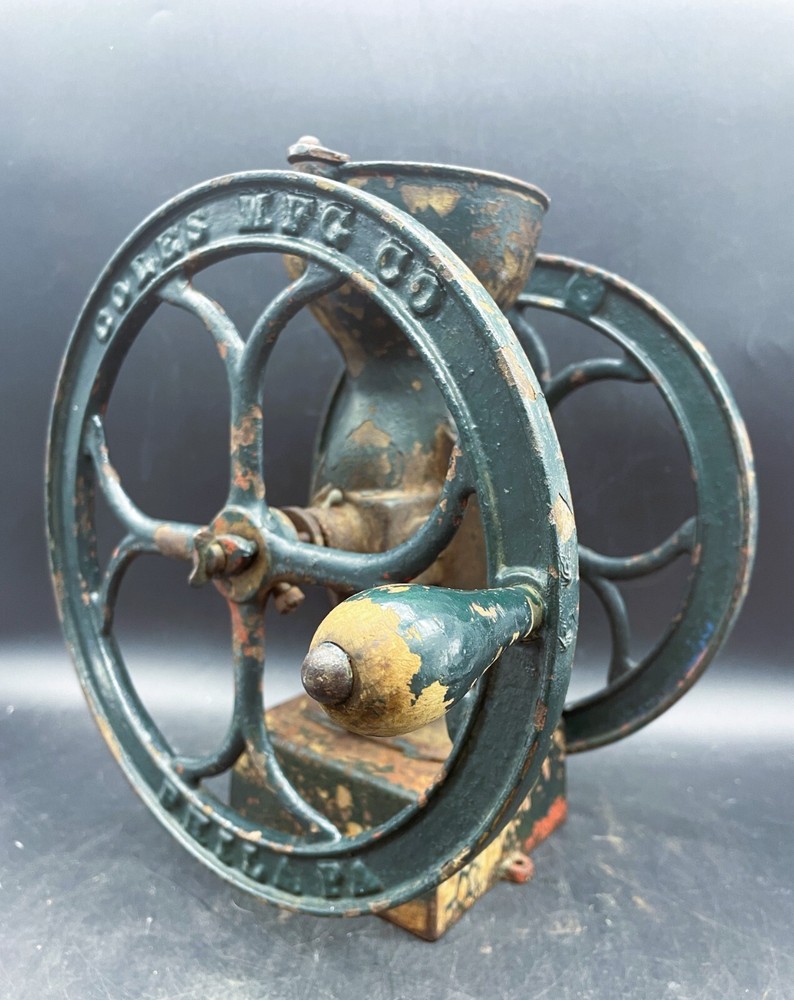 ANTIQUE COLES MFG. PHILA, 2 WHEEL SMALL COFFEE GRINDER