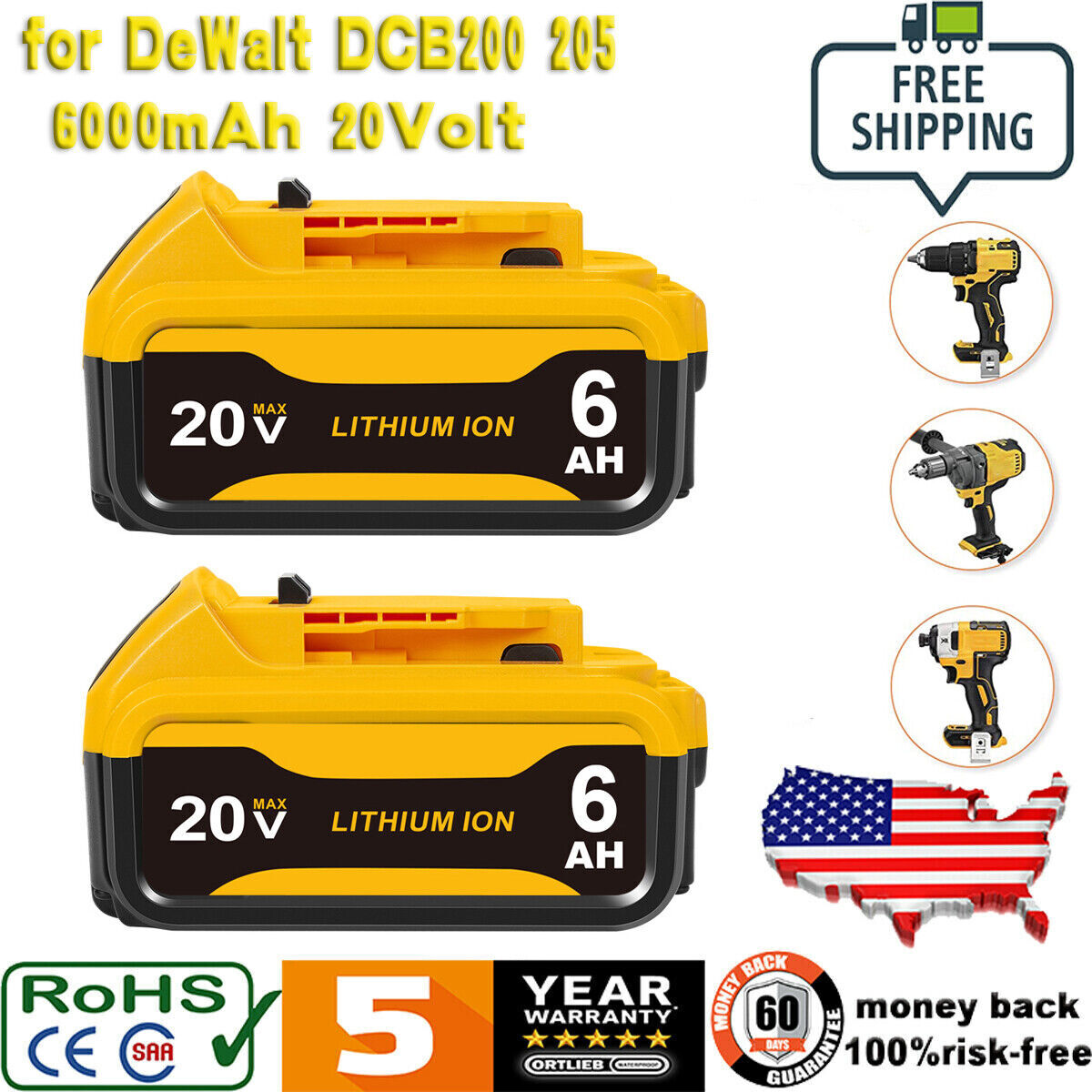 For DEWALT DCB104 XR 4-Port Multi Fast Charger 12V/20V Lithium DCB200 Battery