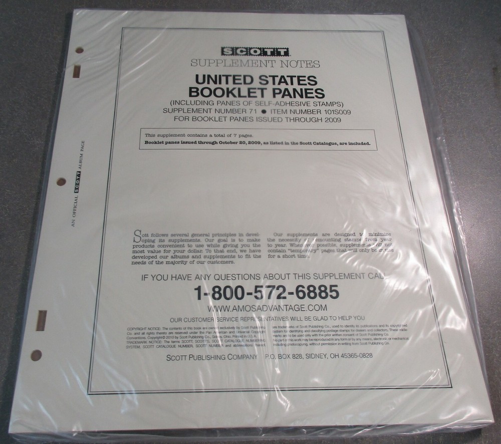 "SCOTT" U.S. BOOKLET PANES 2009 #71 ALBUM SUPPLEMENT W/FREE SHIPPING!!