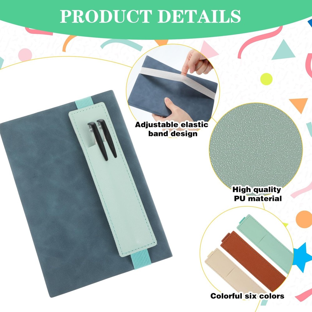 Mabor 3Pcs Elastic Notebook Pen Holder, Adjustable Beige, light blue, brown