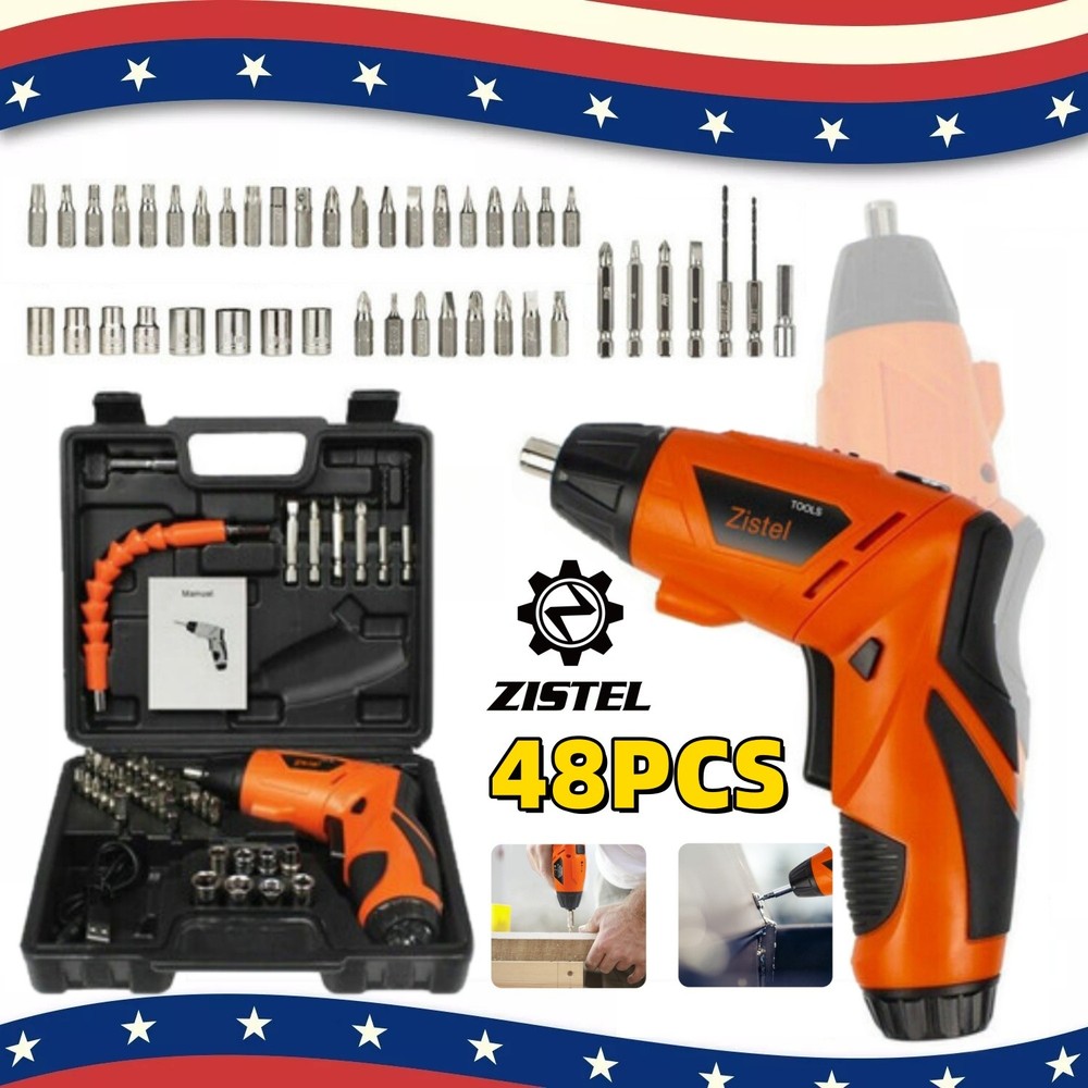 48PCS Cordless Electric Screwdriver Rechargeable Drill Driver Flashlight Bit Set