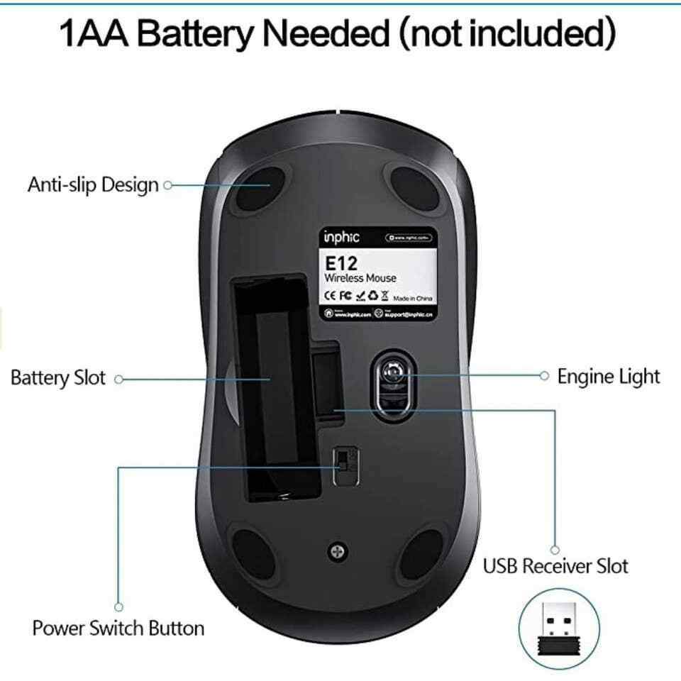 Wireless Mouse, 2.4G Wireless Ergonomic Mouse for Laptop, 5 Adjustable 2400 DPI