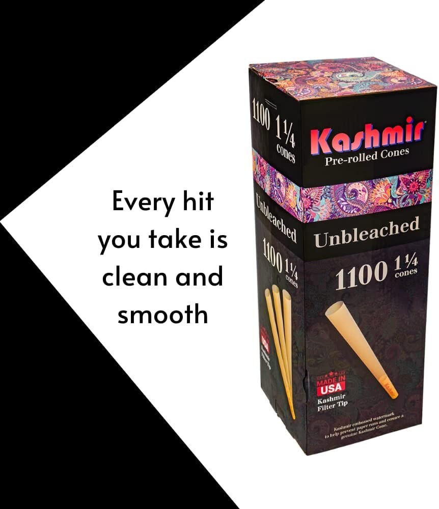Pre Rolled Cones 1 1/4 Size Bulk 1100 Unbleached Rolling Paper Cones by Kashmir