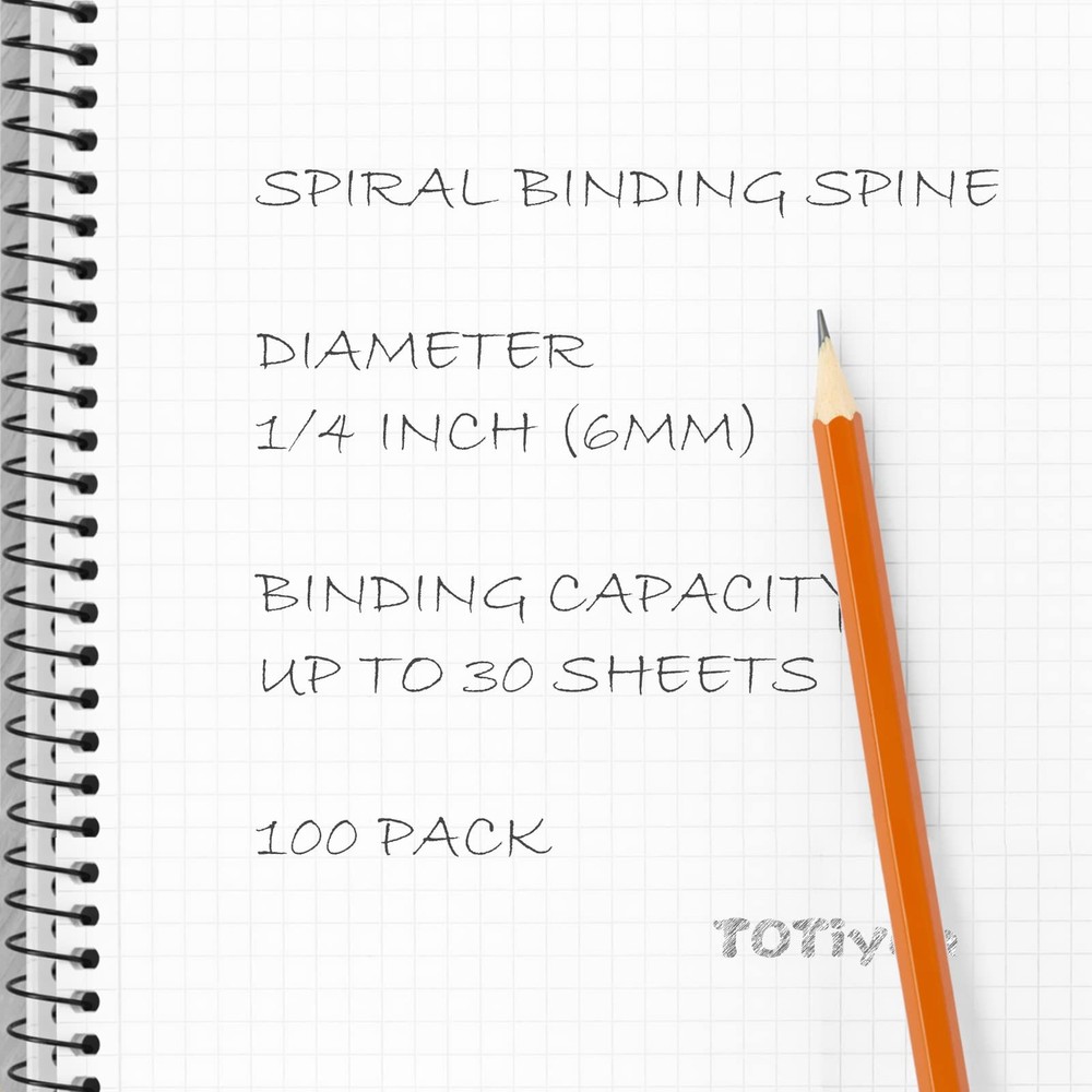 100 Pack Plastic Spiral Binding Coils6mm1/4" Binding Spirals30 Sheet Capacity...