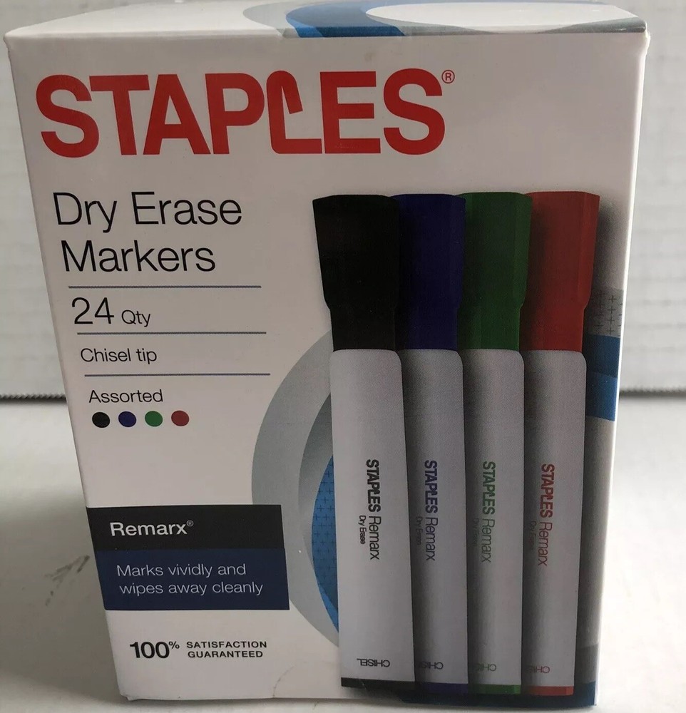 Staples Dry Erase Markers, Chisel Tip, Assorted Colors 24 Count Remarx