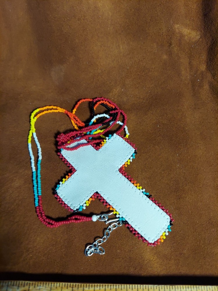 Beaded Medallion Dark Red Cross