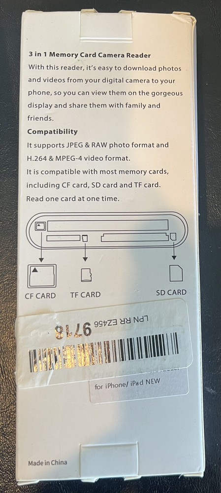 Lightning to SD/ CF/TF Card Camera Reader 3 in 1 Memory Card Camera Reader