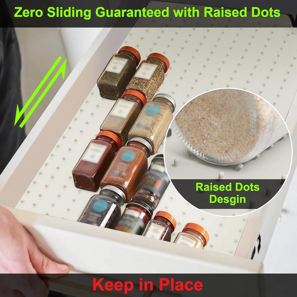 Spice Drawer Organizer insert, Adjustable & Non-Slip Silicone Spice Drawer Li...