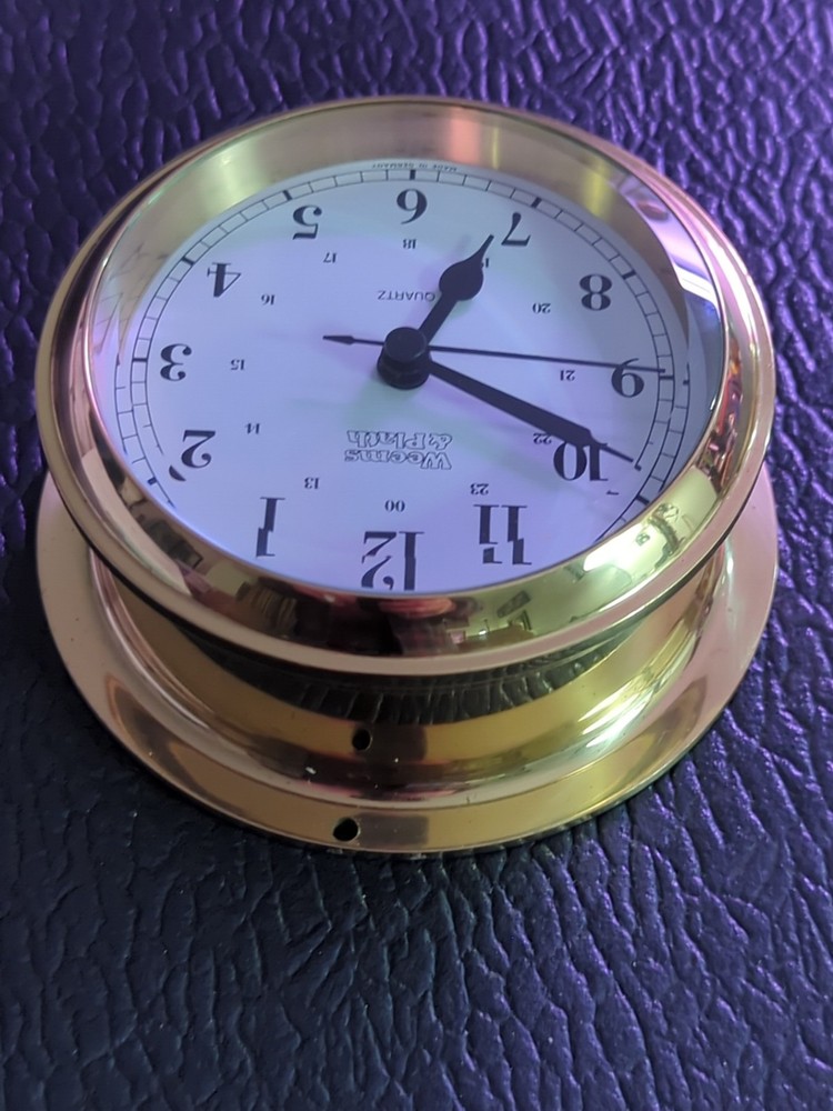 WEEMS & PLATH Trident Quartz Clock Brass & Glass German Movement
