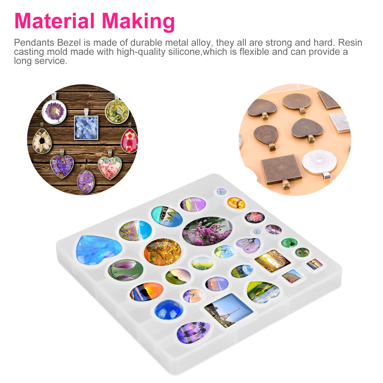 35pcs Resin Casting Silicone Molds Epoxy Pendant Mould Kit Jewelry Making Craft