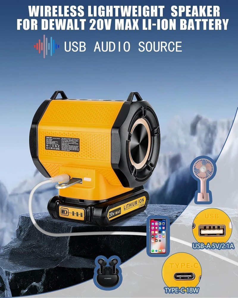 Bluetooth Speaker for Dewalt 20v Battery Cordless Small Speaker w/ TWS Function