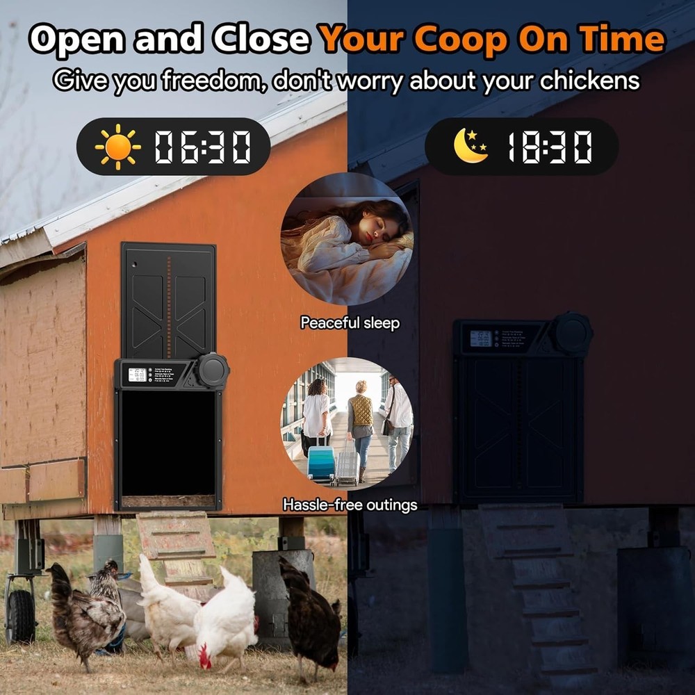 Large Automatic Chicken Coop Door with LCD Display, Aluminum Automatic Chicke...
