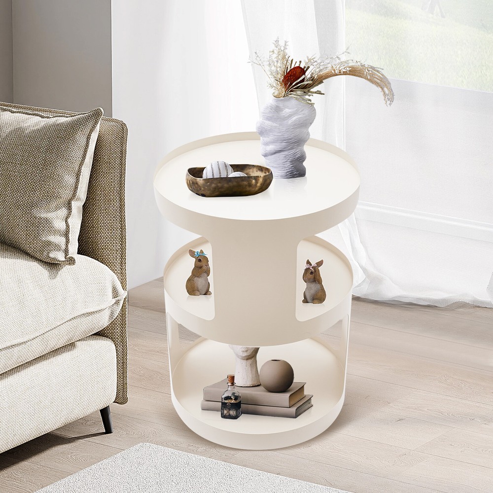 3 Tier Side Table Modern Coffee Table Sofa Bedside Table Round Organizer White