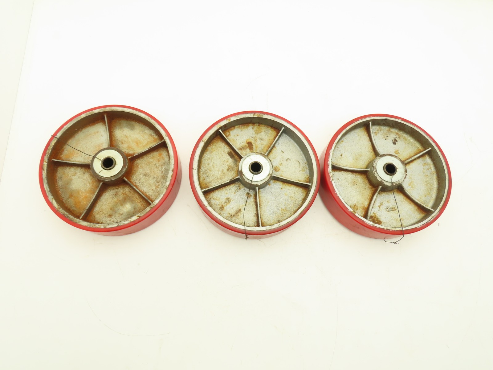 10" x 2.5" Red Poly Metal Wheel 3/4" Bore Lot of 3