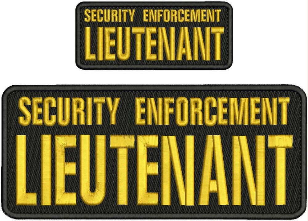 SECURITY E LIEUTENANT  EMBROIDERY PATCH 10x4 and 5x2 HOOK/BACK GOLD ON BLACK