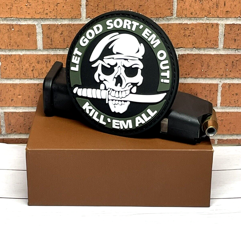 Skull PVC Patch - Tactical Morale Skull Knife Patch - Let God Sort' EM Out Patch