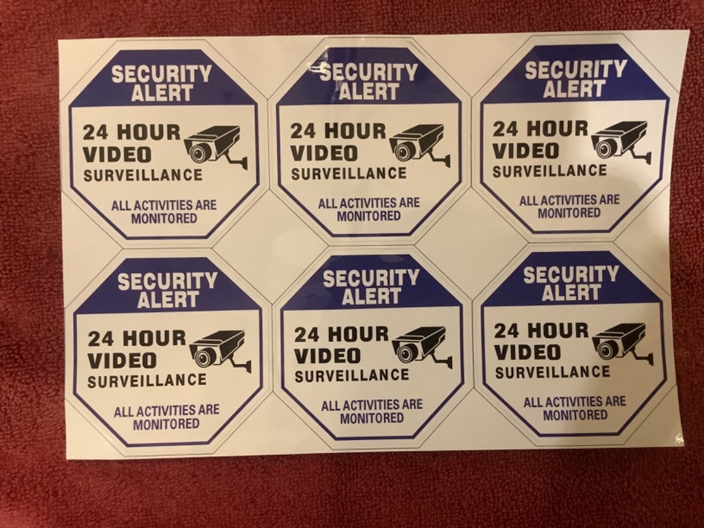 6- 3x3 Security Alert 24 Hour Surveillance Sticker