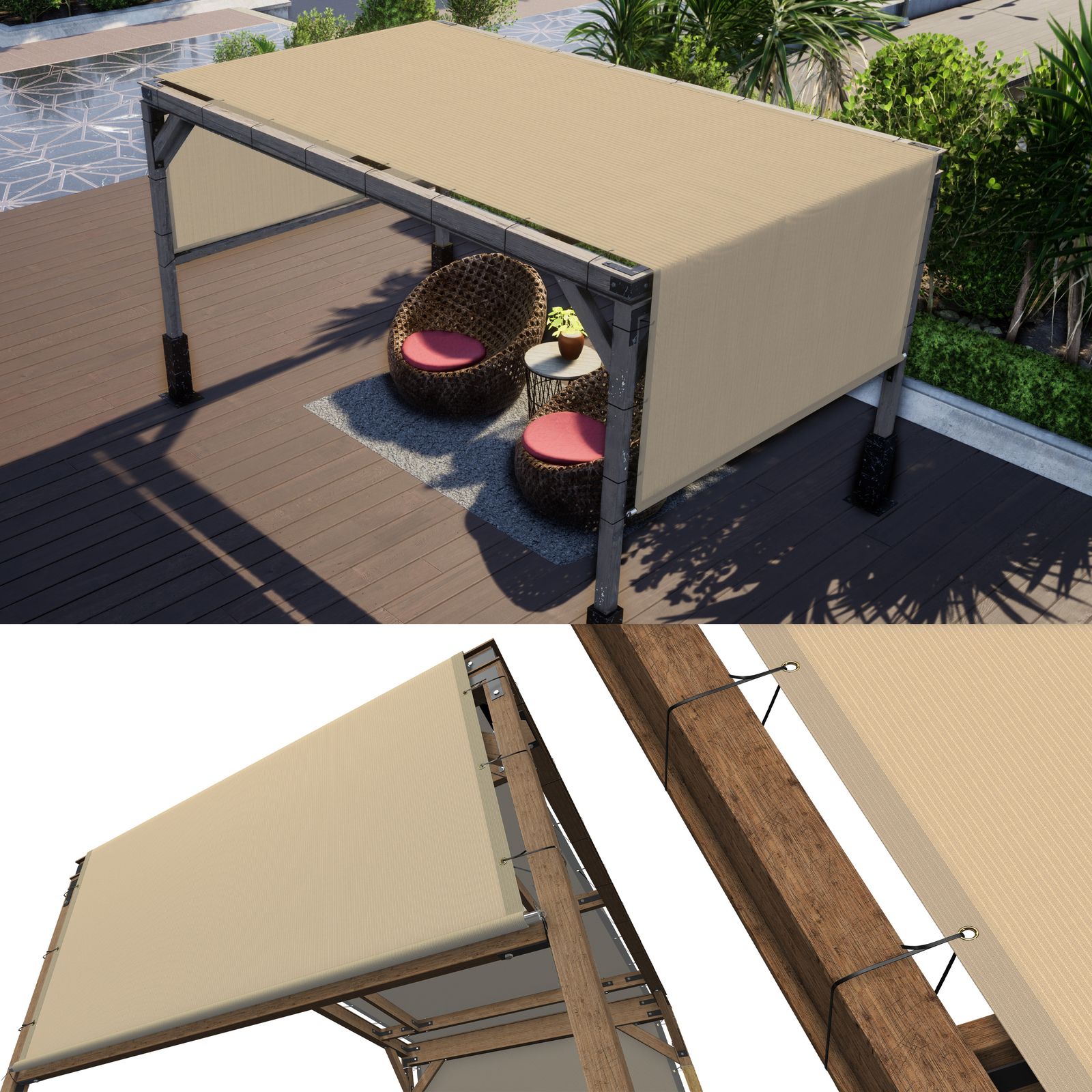 ColourTree Pergola Sun Shade Cover Universal Replacement Canopy w/ Rods, Black