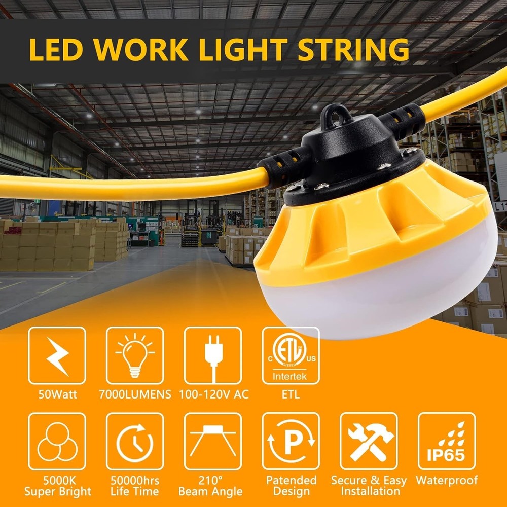 50ft Construction String Lights LED for Construction Sites Walkways Crawlspaces