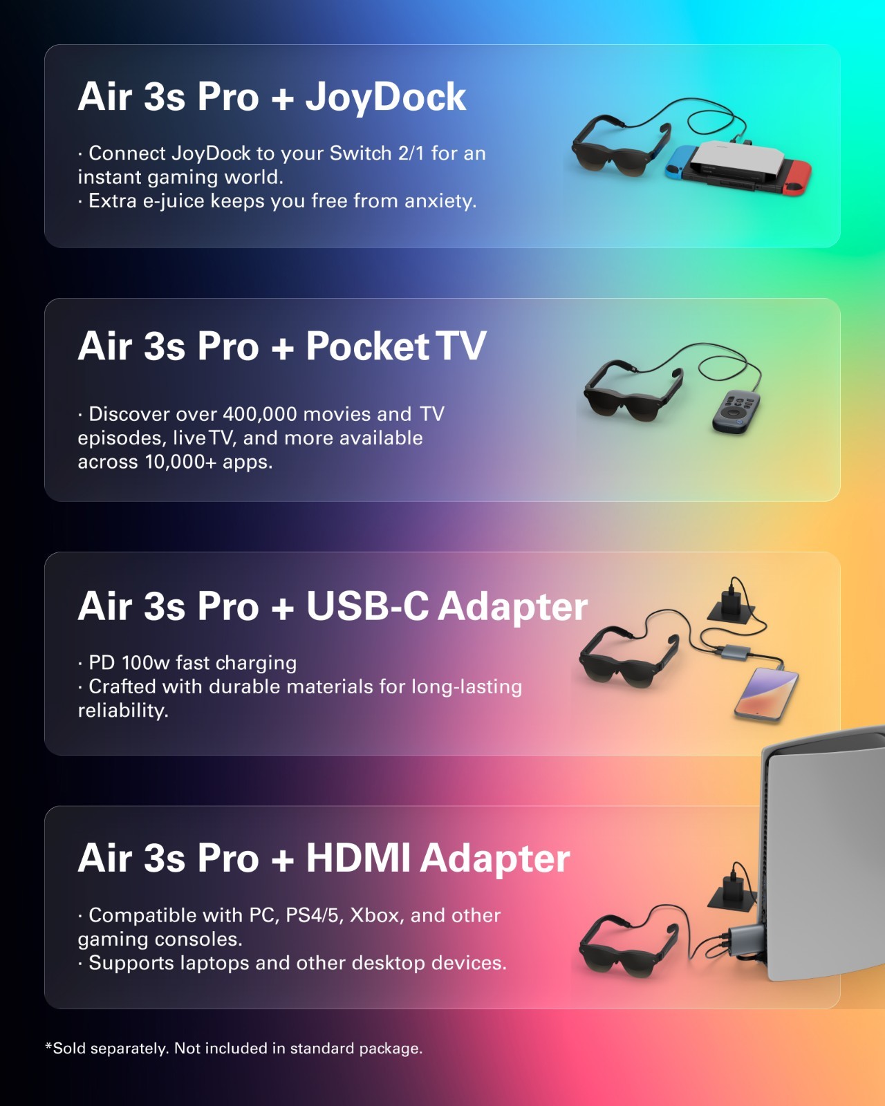 RayNeo Air 3s Pro AR/XR Glasses -201'' 1200 Nits 120Hz HueView 2.0 Video Display