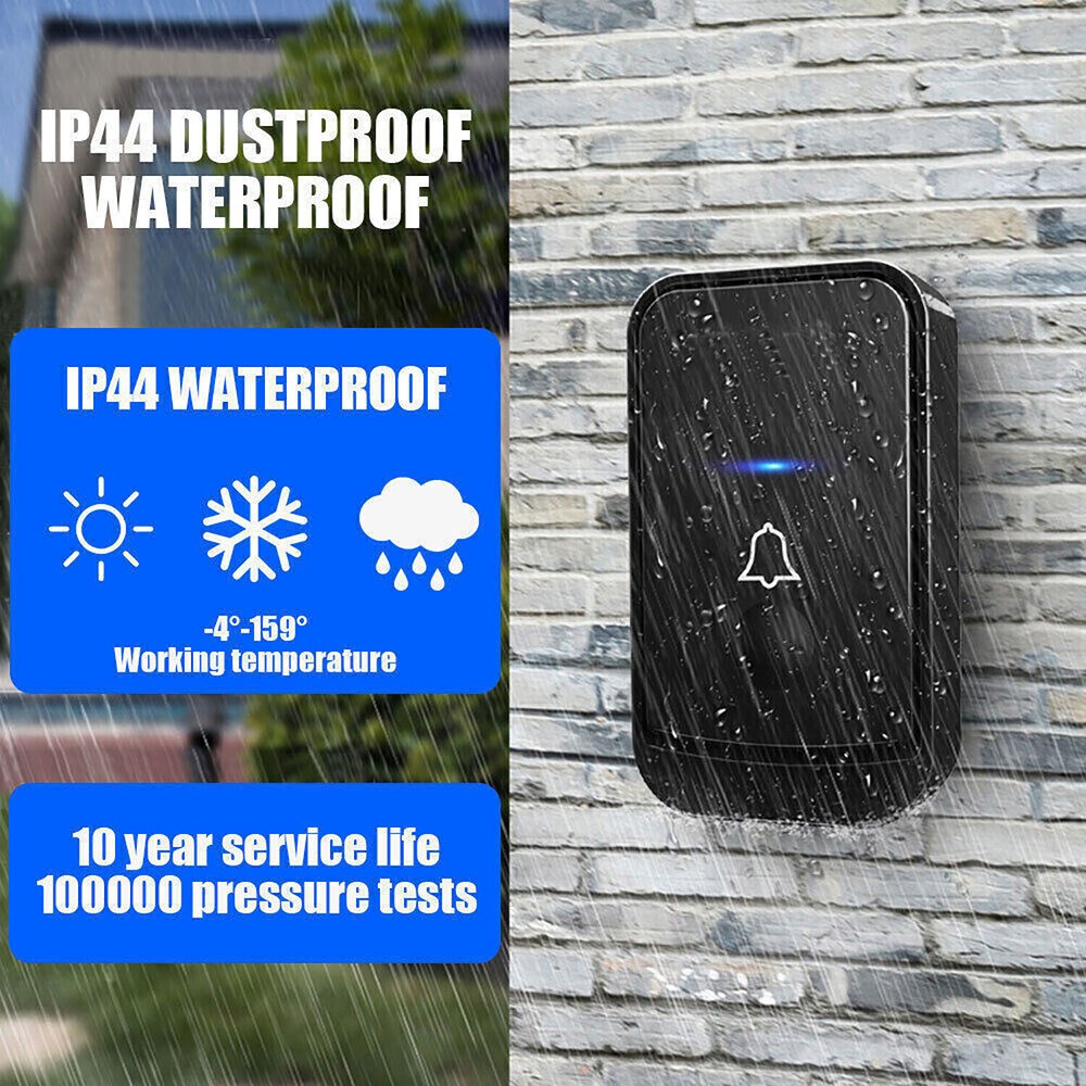 1000ft Wireless Doorbell Chime Kit Waterproof Plugin Receiver Adjustable Volume