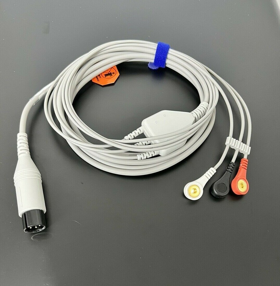 Datascope Spectrum ECG Cable 6 Pin 3 Leads Snap AHA - Same Day Shipping