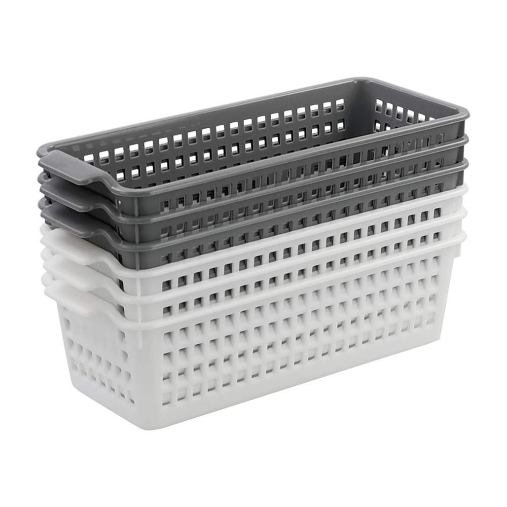 Slim Plastic Storage Baskets, Plastic Rectangle Storage Baskets, 6 Packs