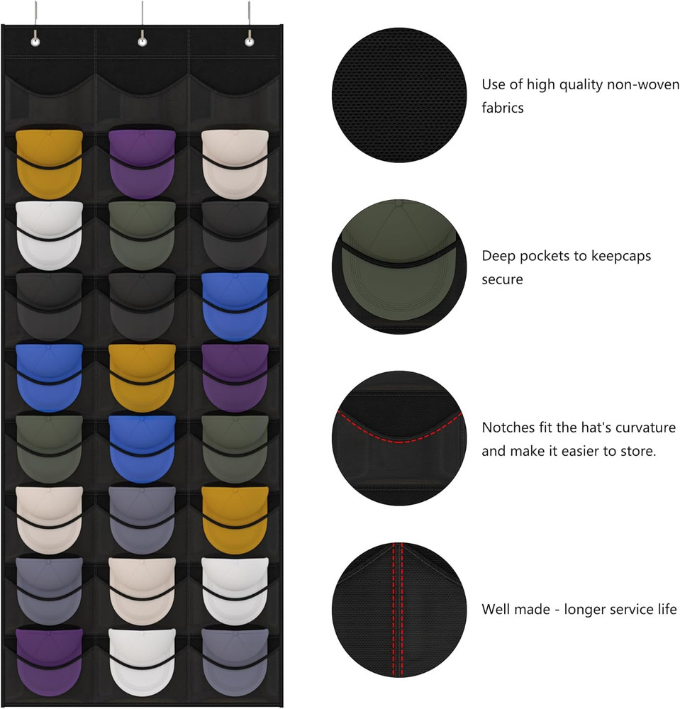 Hat Rack, Features 27 Clear Deep Pockets, Ideal for Organizing Baseball Caps,...