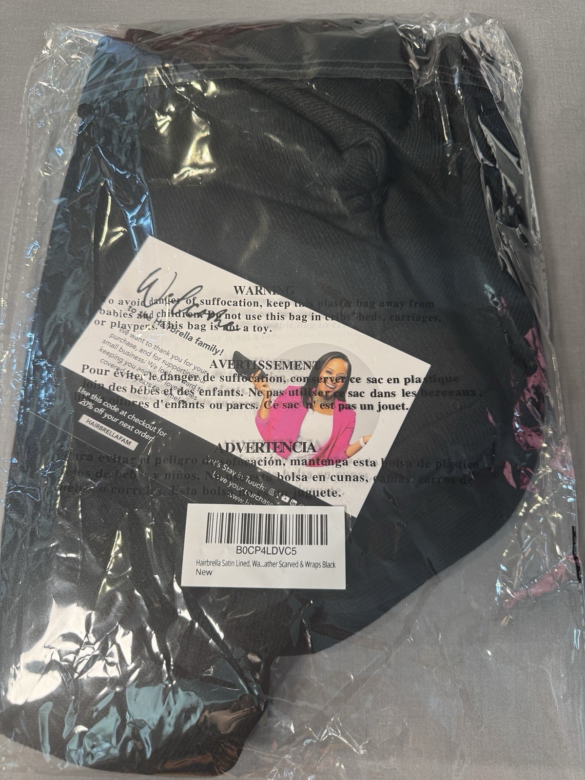 Hairbrella Satin Lined, Waterproof Infinity Rain Scarf - Black