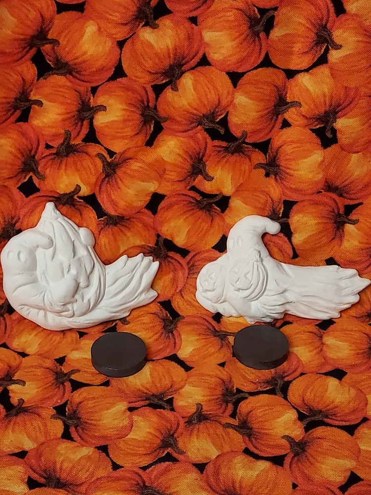 Ceramic Bisque~~ Ready to Paint~~Ghost with Pumpkin Magnets (2)