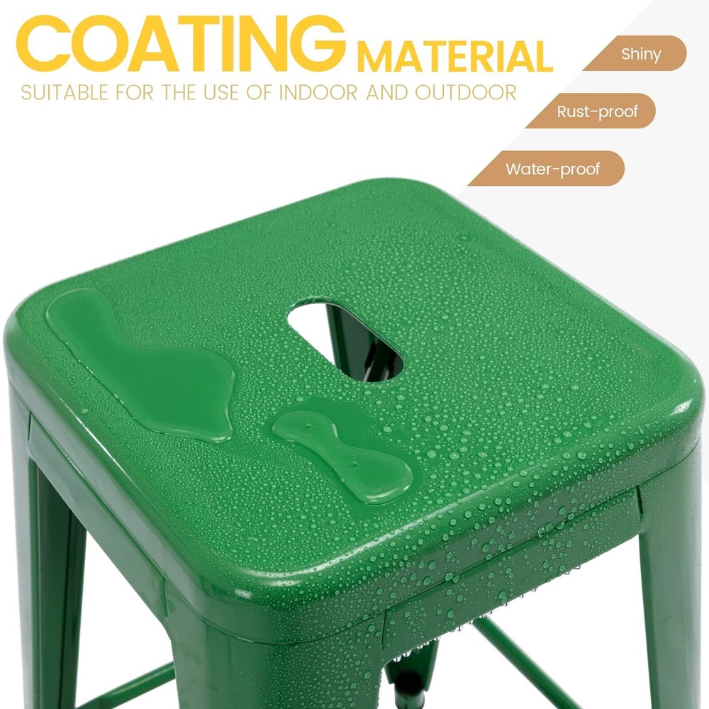 4Pcs Stackable Metal Bar Stools 24 Inch Height Barstools with Square Seat,Green