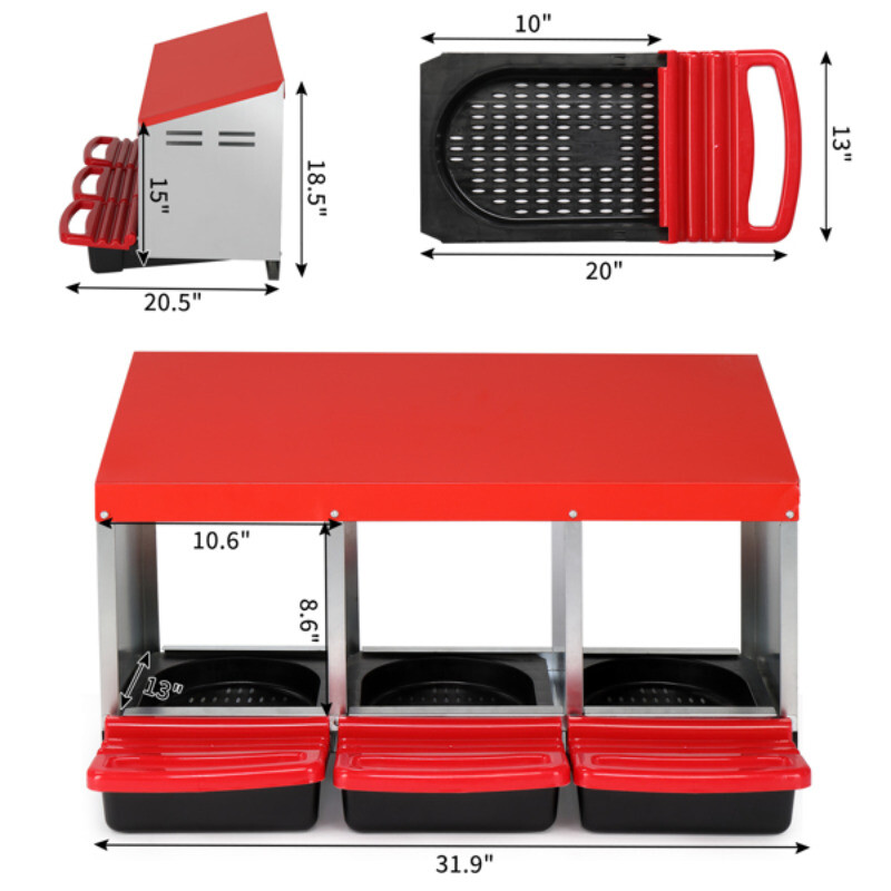 3 Compartment Roll Out Chicken Nesting Box with Plastic Basket Egg Nest Coop Box