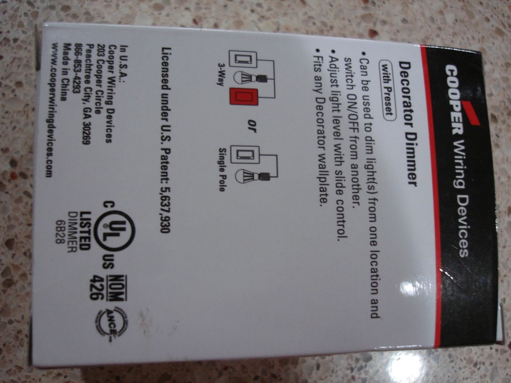 1- Cooper Lighting DAL06P-C1 Devine Decor Dimmer 600w Single or 3-way White
