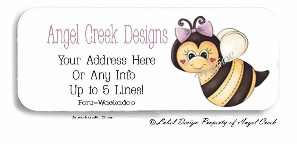 Country Primitive Baby Bumble Bee Laser Personalized Return Address Labels