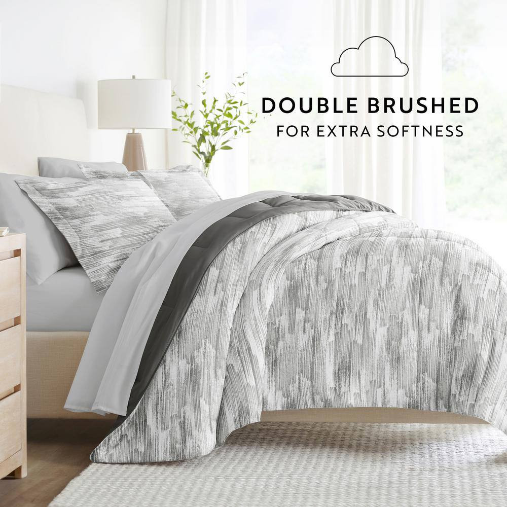 7-Piece Textured Stripe Gray Pattern Comforter Queen Microfiber Bedding Bundle