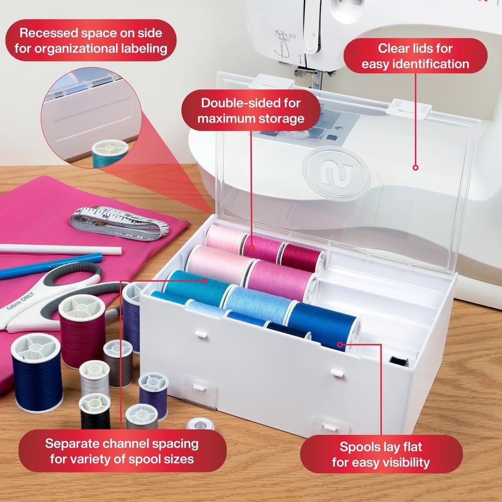 Singer Double-Sided Thread Spool Organizer - Clear Storage Sewing Box for Emb...