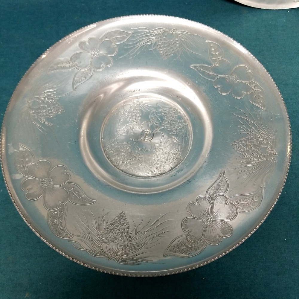 Two Vintage MCM Hand Wrought Aluminum Etched Rustic Serving Platters