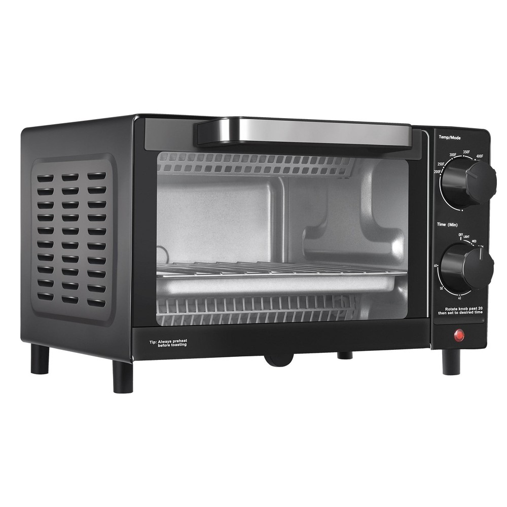 4-Slice Countertop Toaster Oven with Bake Pan & Rack, 3 Settings, Black