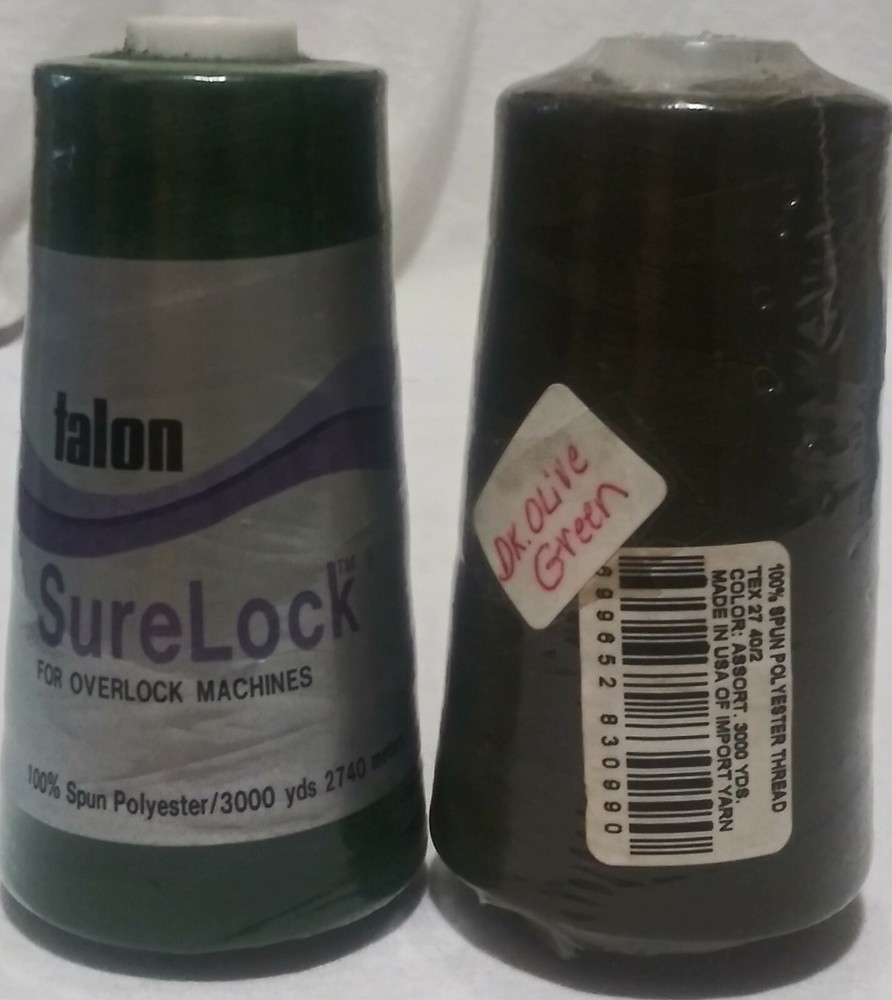 TALON Sure Lock & a 100% Spun Polyester Dk Olive Grn. 2 Cones. 3000yds ea. NEW