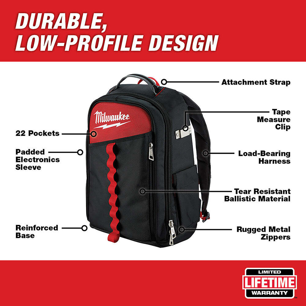 Milwaukee 48-22-8202 Reinforced Impact Resistant Low-Profile Backpack