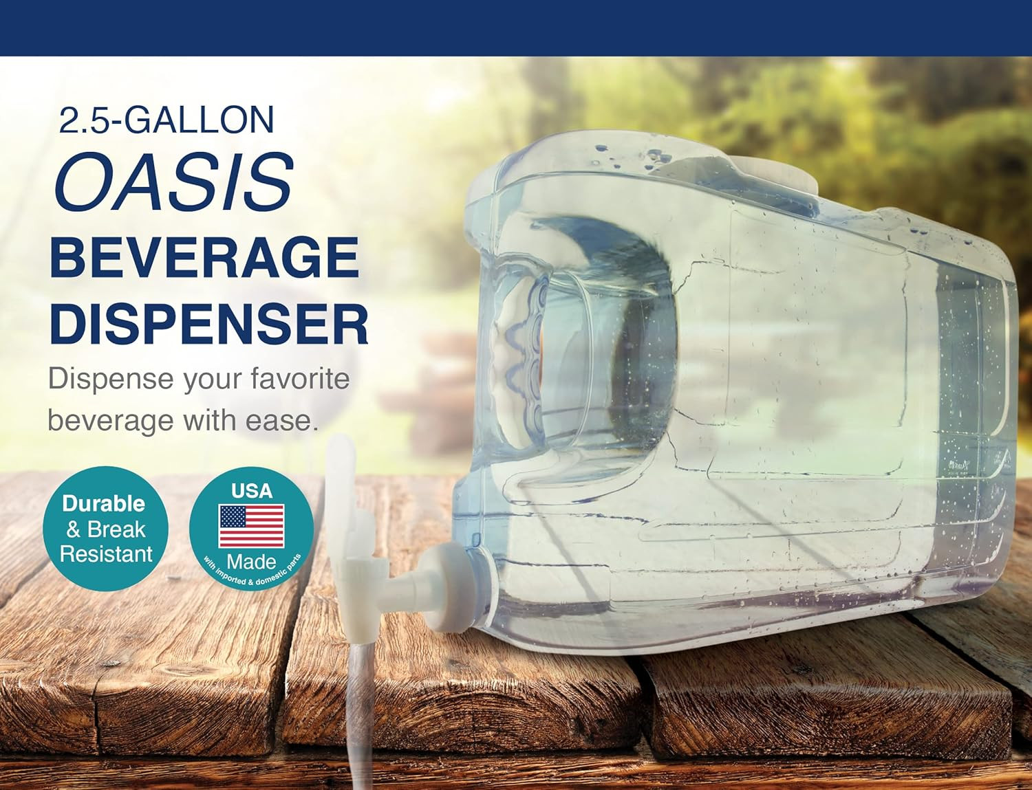 Oasis Drink Dispenser for Fridge, 2.5 Gallon - Plastic Beverage Dispenser with S