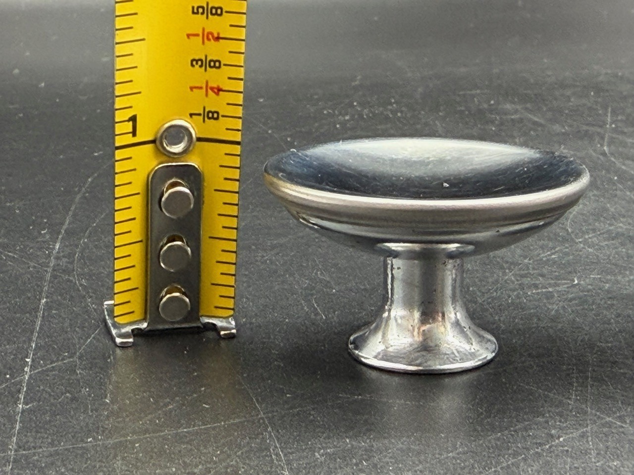 3 Vintage Chrome Concave Round Pull Knobs w/ Matching Backplates & Screws.