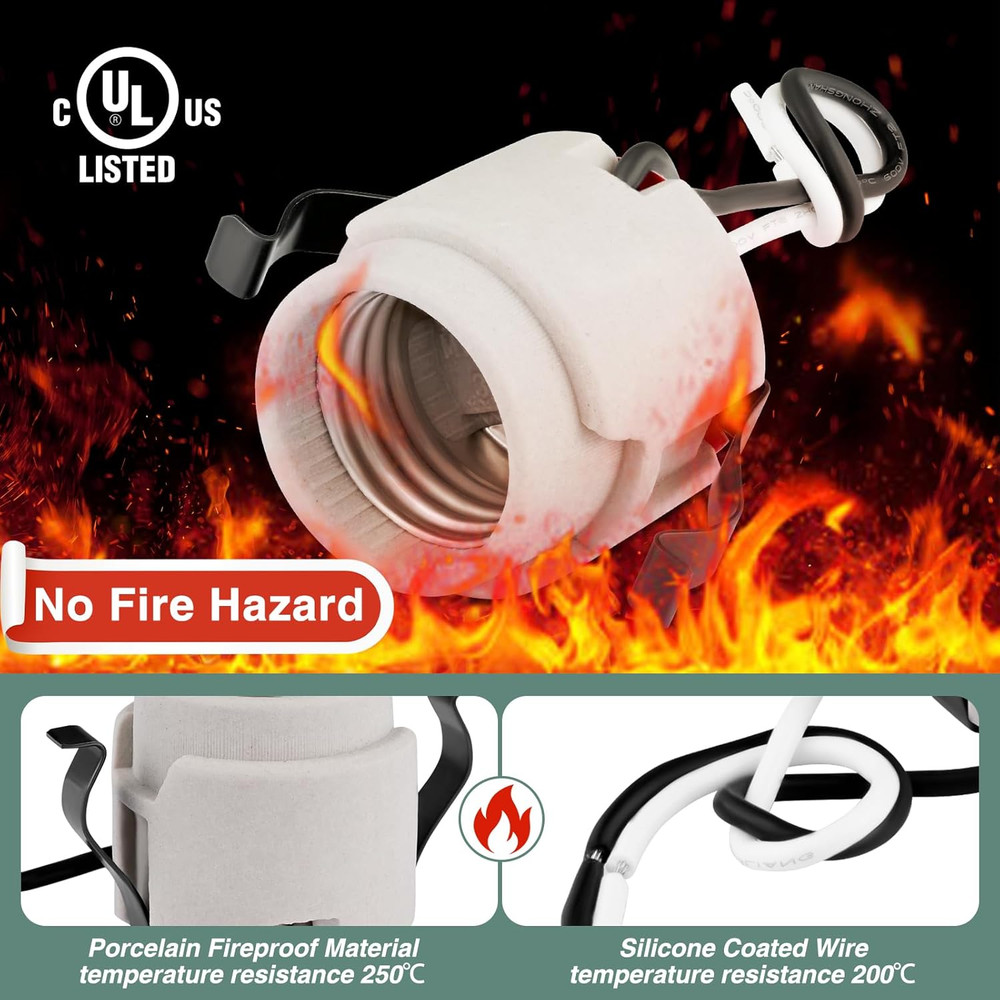 E26 Light Socket, Snap-In Bulb Socket, E26 Standard Medium Screw Lamp Holder, Em