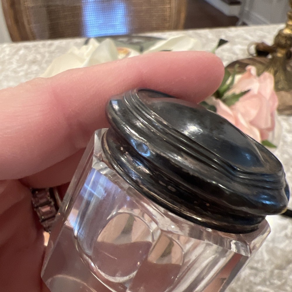 Sterling Silver Trinket Box Glass Victorian 925 Vanity Box Pull Box