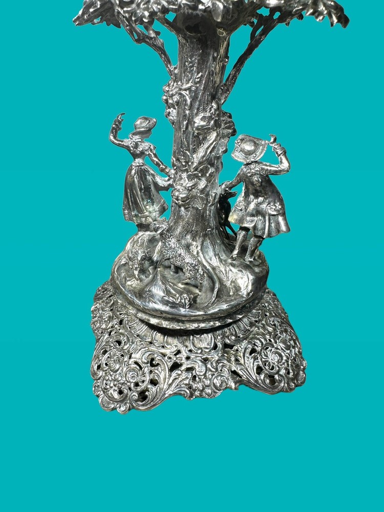 Stunning Antique Solid 800 Silver German Rococo Detachable Candlestick Holder