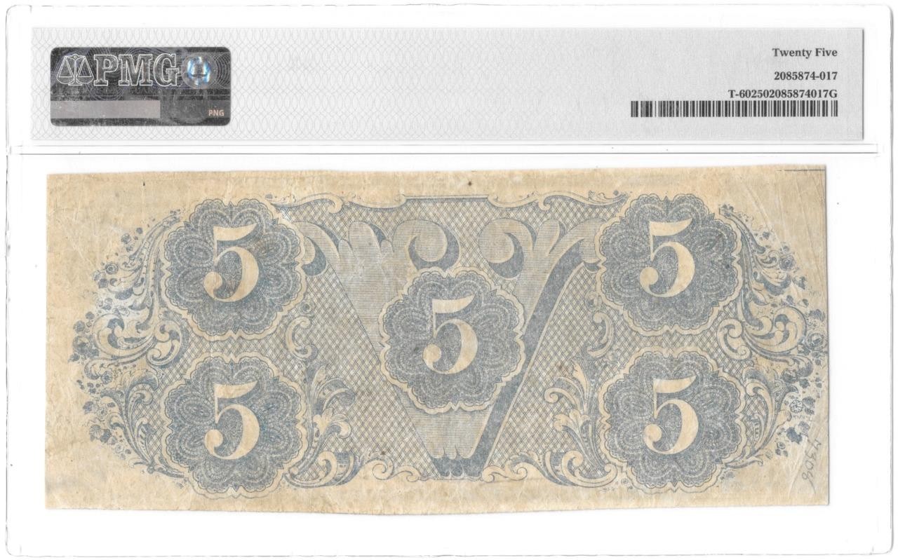 T-60 1863 $5 Confederate PF-4 PMG VF25 Nice Mid Grade Civil War