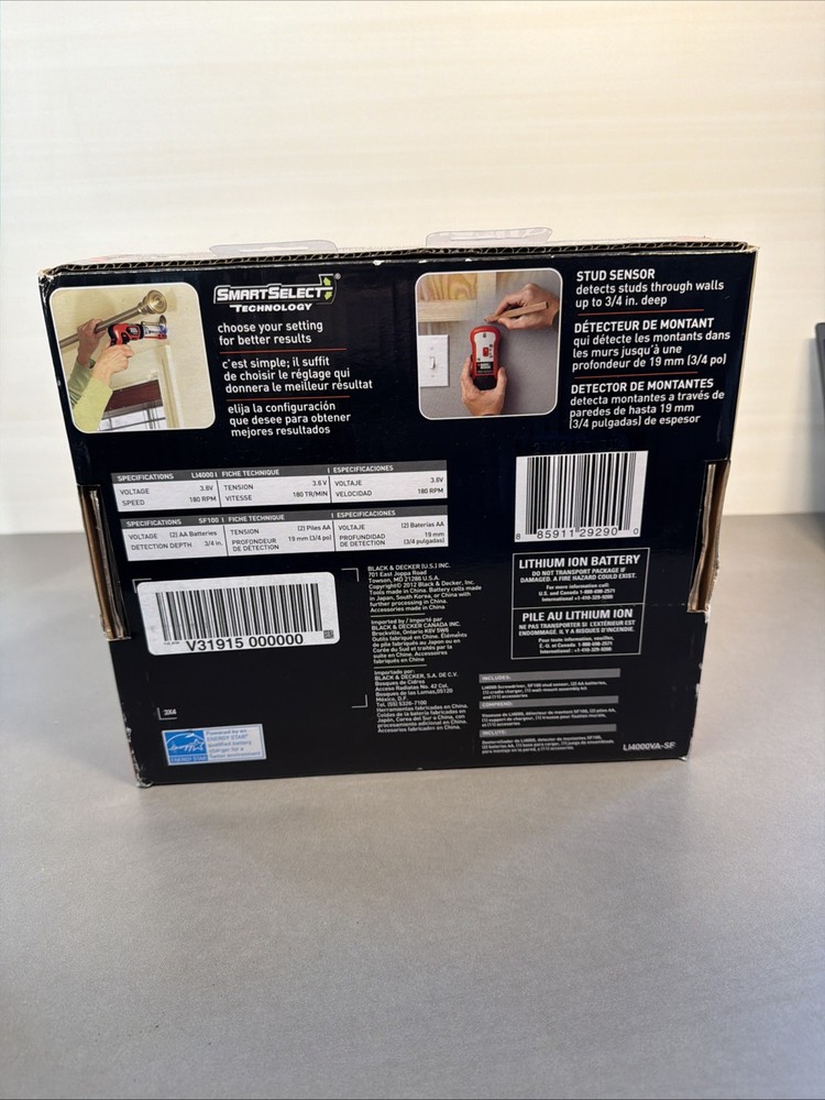E1 BLACK+DECKER Lithium Ion Cordless Screwdriver & Stud Sensor Set Ms4