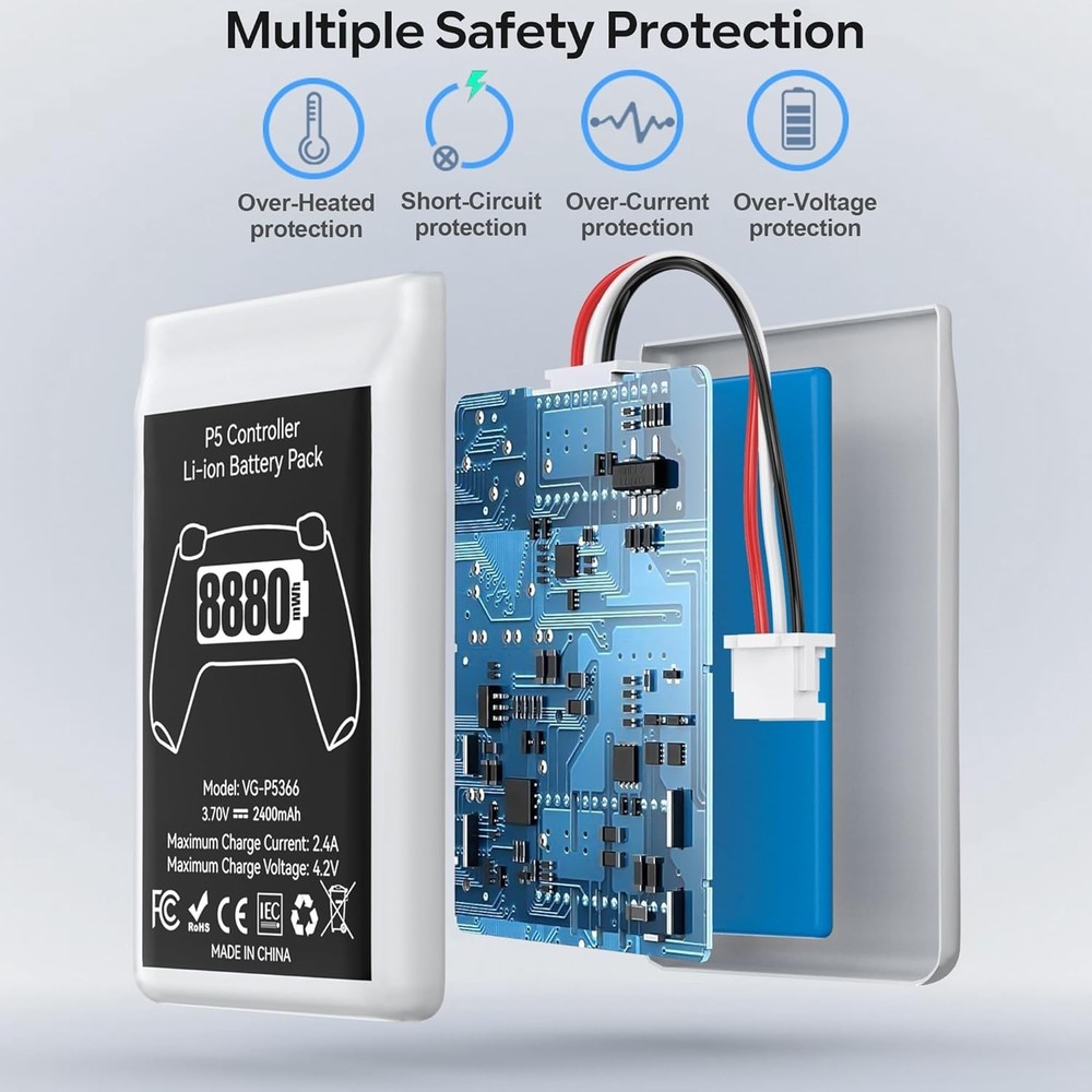 2 Pack PS5 Controller Battery Replacement 8880mWh High Capacity Rechargeable